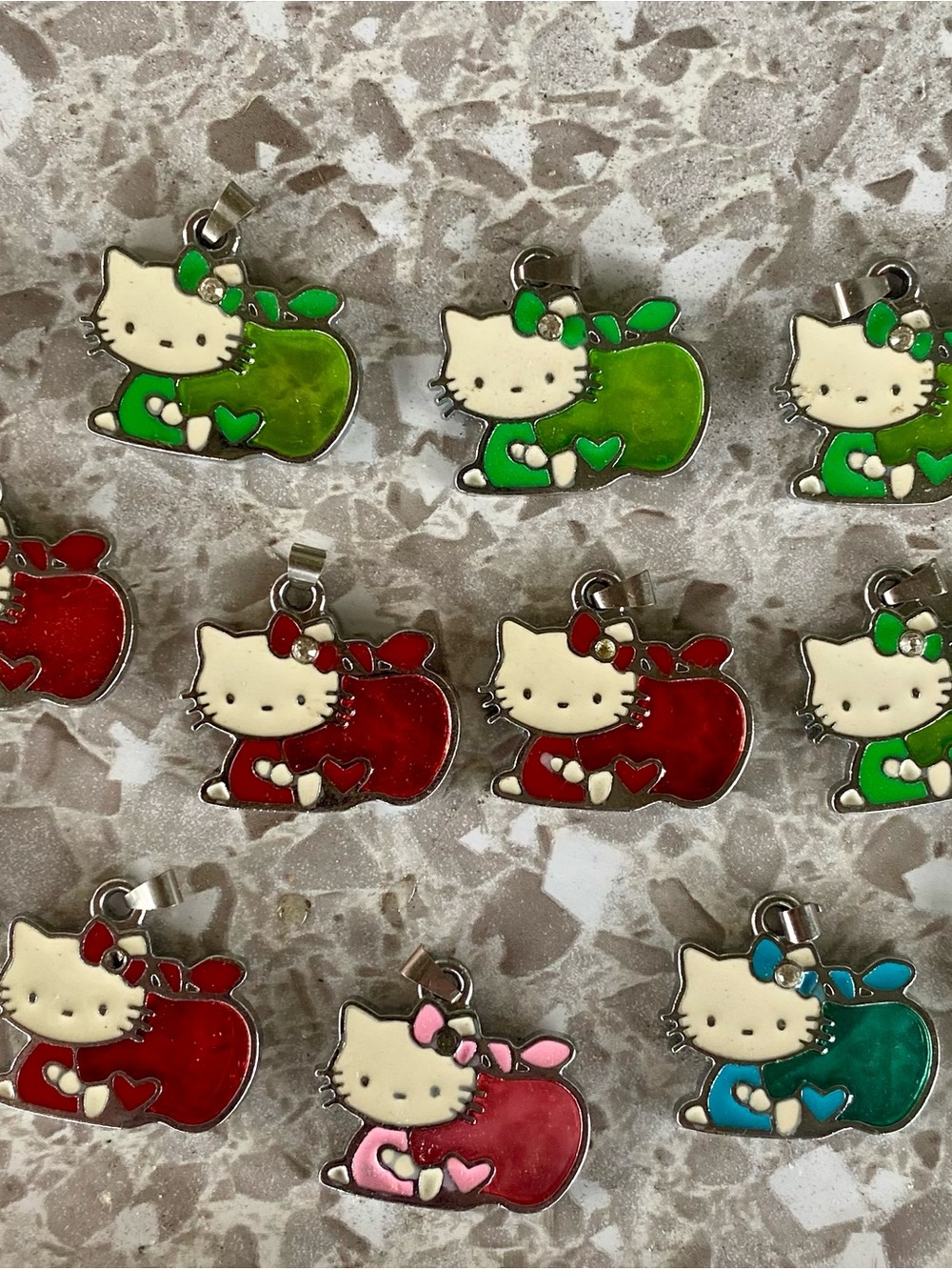 Hello Kitty Apple Charm Pendants in Red, Green, Pink, Teal, Purple